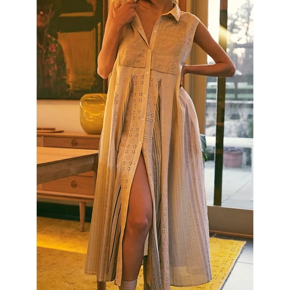 Free People × Splice N Stripe Midi Dress Sz/2 - Picture 6 of 7